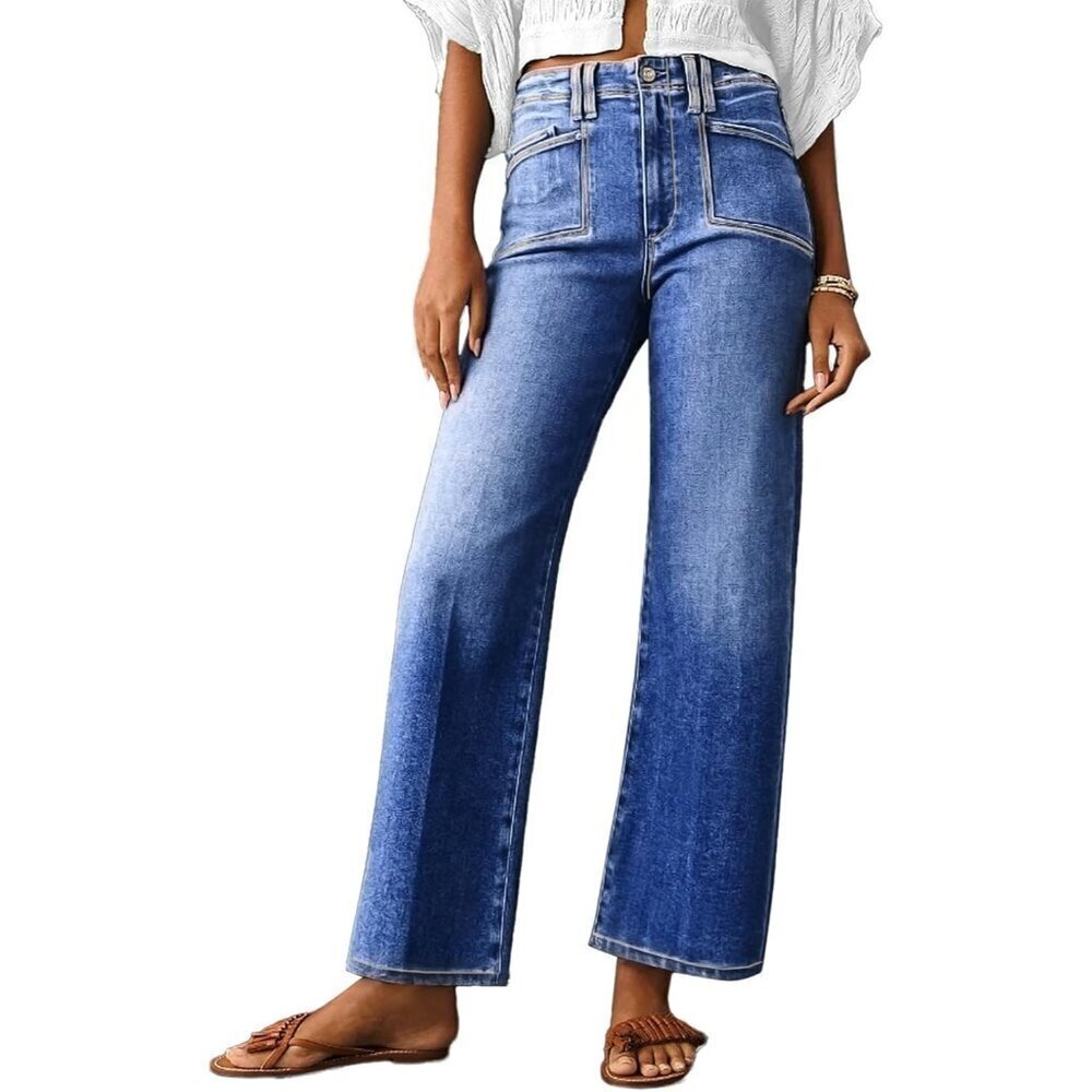Womens Wide Leg Jeans Cotton Blend High Waisted Durable Trendy Casual